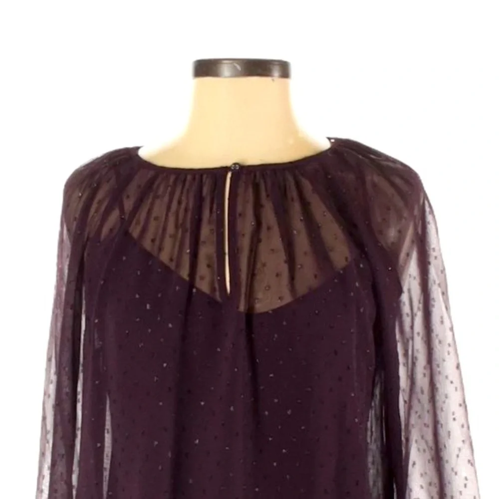 Point Sur For J. Crew Pin Dot Purple Popover Chiffon Blouse Size XS
